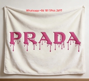 Prada Drip Logo Hot Pink Print Fleece Sofa Throw Blanket IMG_2705